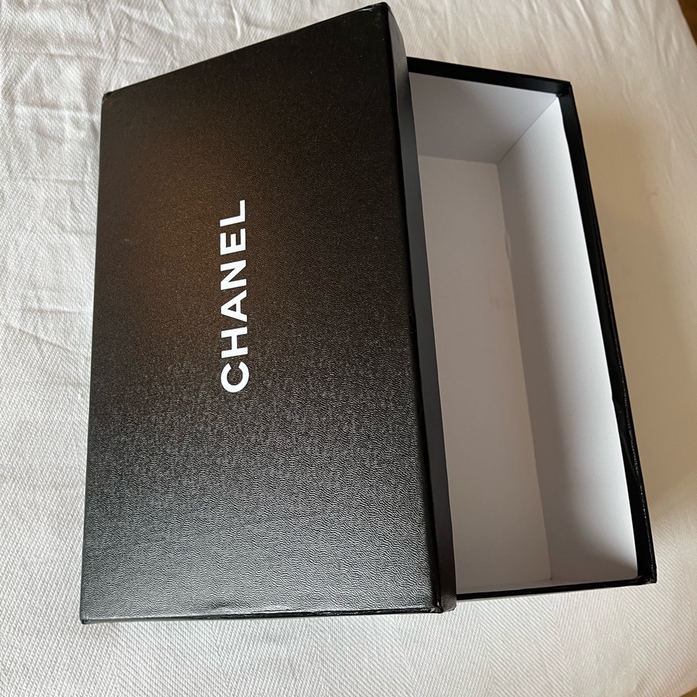 CHANEL Black Shoe Box with White Logo